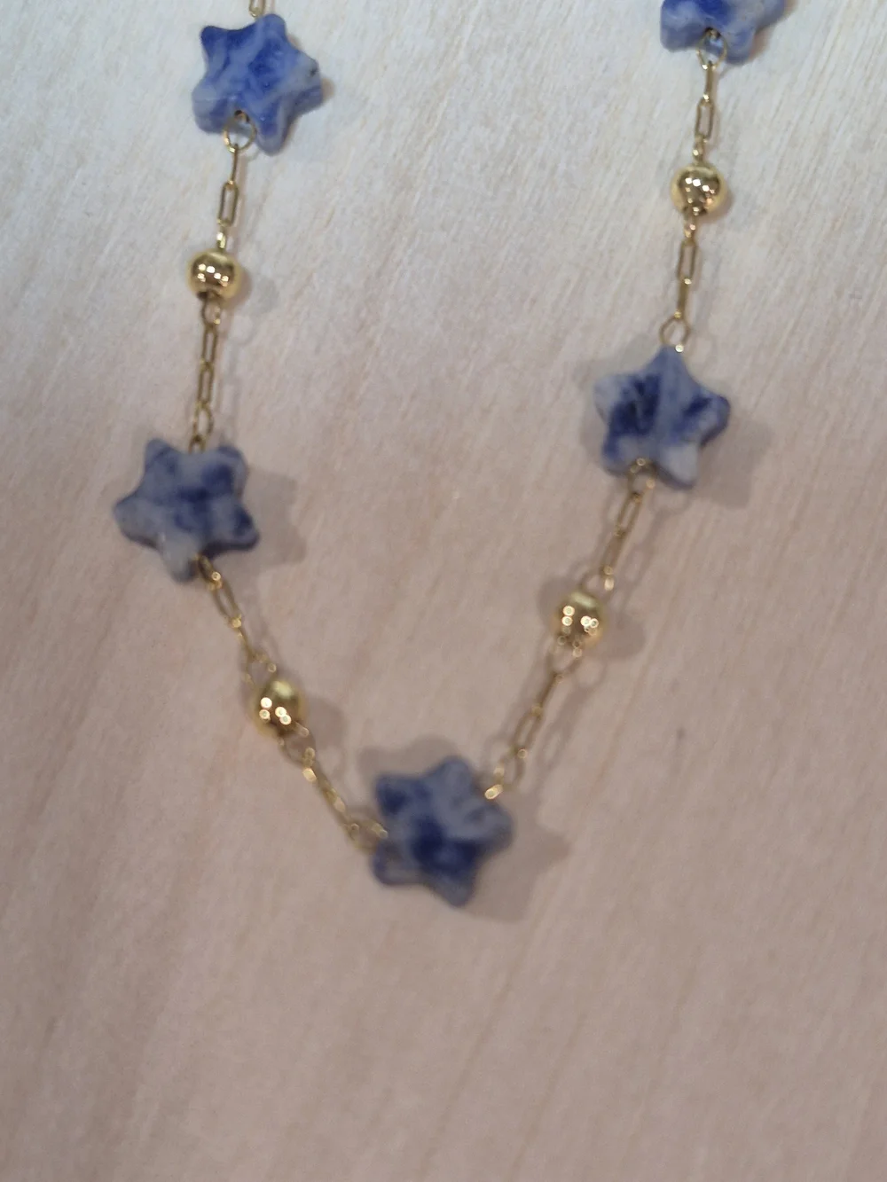💙⭐️NEW💙⭐️ PRETTY!! SS Micro PaperClip Faceted BLUE DOT Nat.Stone StarBracelet